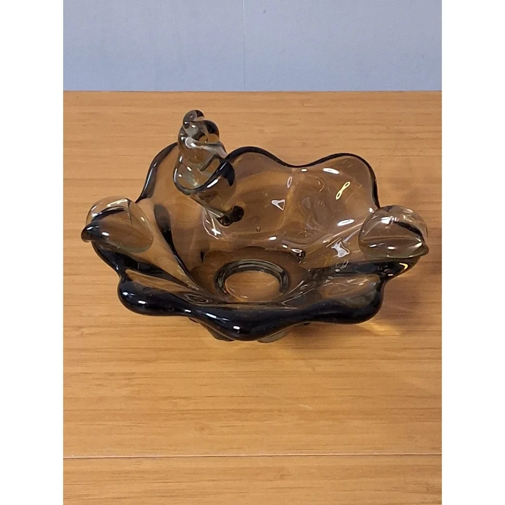 Vintage Mid Century Smoky Art Glass Ashtray Or Candy Dish